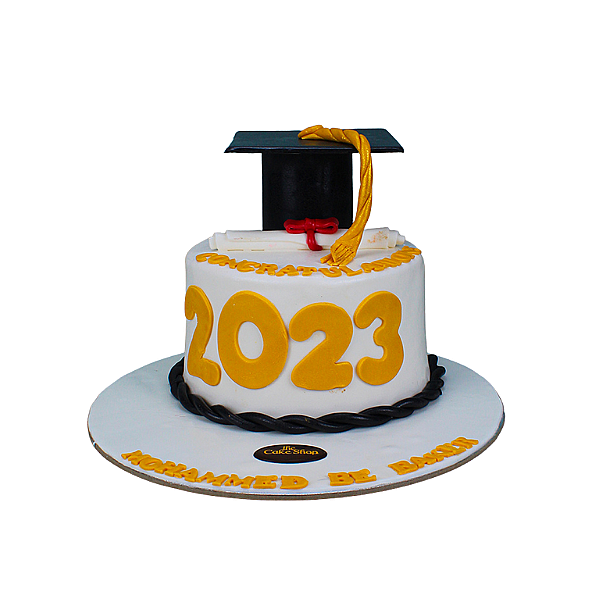 A graduation-themed cake